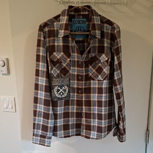 NWT DIXXON Women's Chocolate Brown & Baby Blue Classic Flannel (Size M)